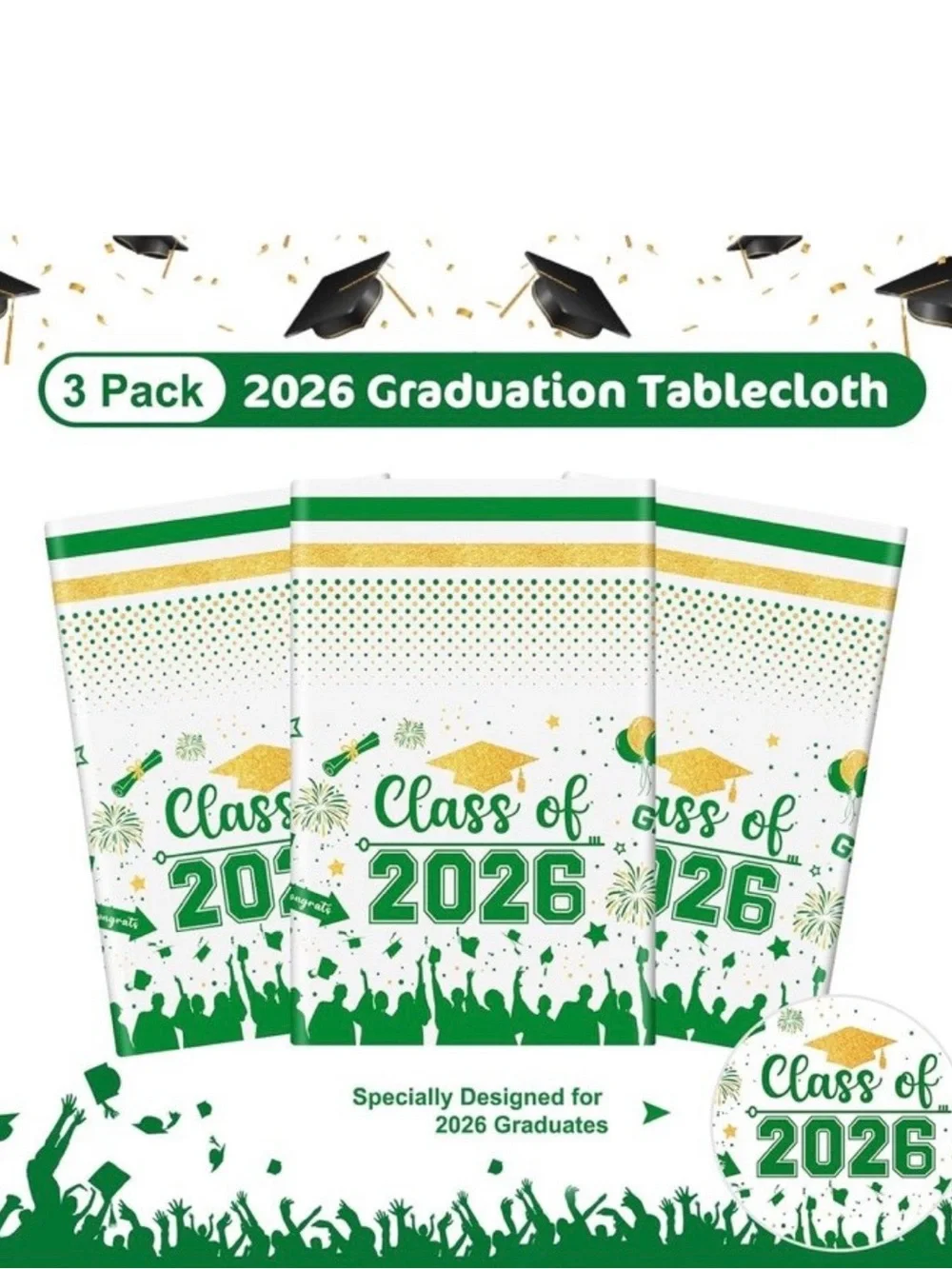 Class of 2026 Graduation Tablecloth .  Price for 9 packs = 27 tablecloths